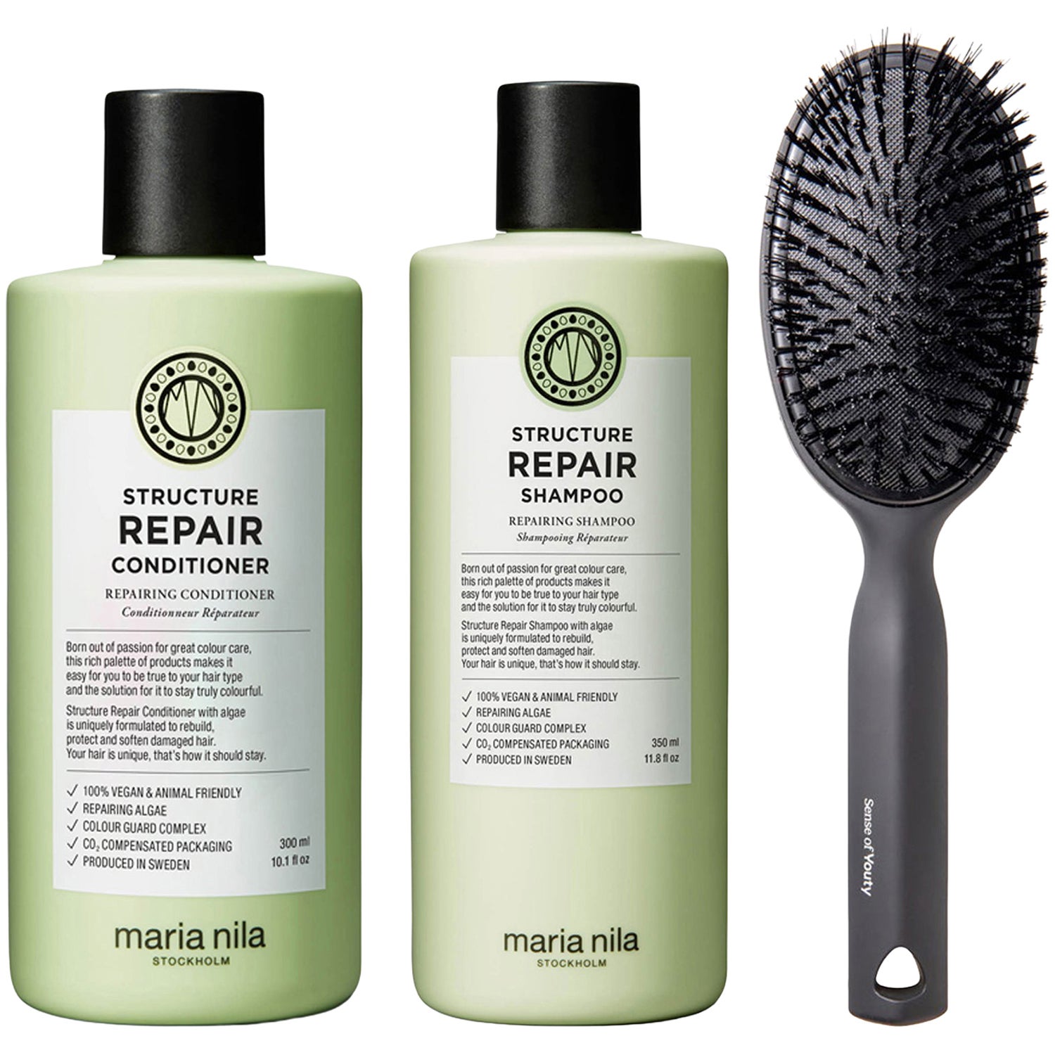 Maria Nila Structure Repair Duo Shampoo 350ml, Conditioner 300ml & Cushion Brush - 650 ml