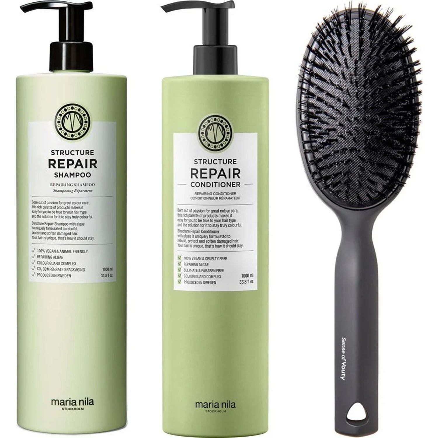 Maria Nila Structure Repair Set Shampoo 1000ml, Conditioner 1000ml & Cushion Brush - 2000 ml